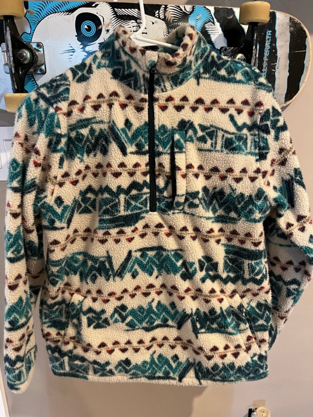 Billabong Cream & Teal Patterned Half-Zip Sherpa Pullover